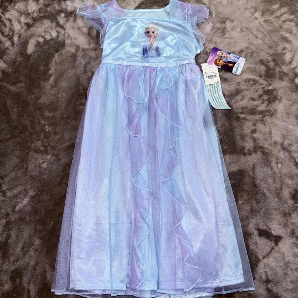 Disney Frozen Elsa Nightgown Kids 5T Blue New Flutter Sleeve Mesh Skirt Dress